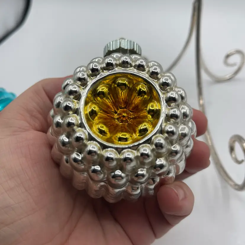 Christopher Radko Shiny Brite Jumbo Ripple Glass Ornament Silver/yellow
