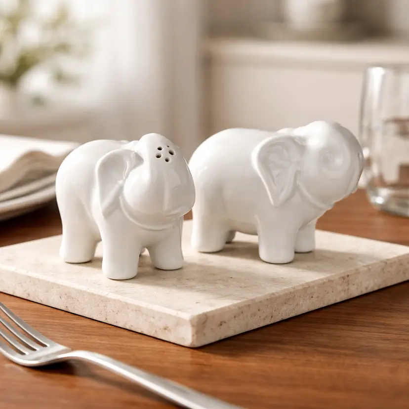 White Ceramic Elephant Salt & Pepper Shaker