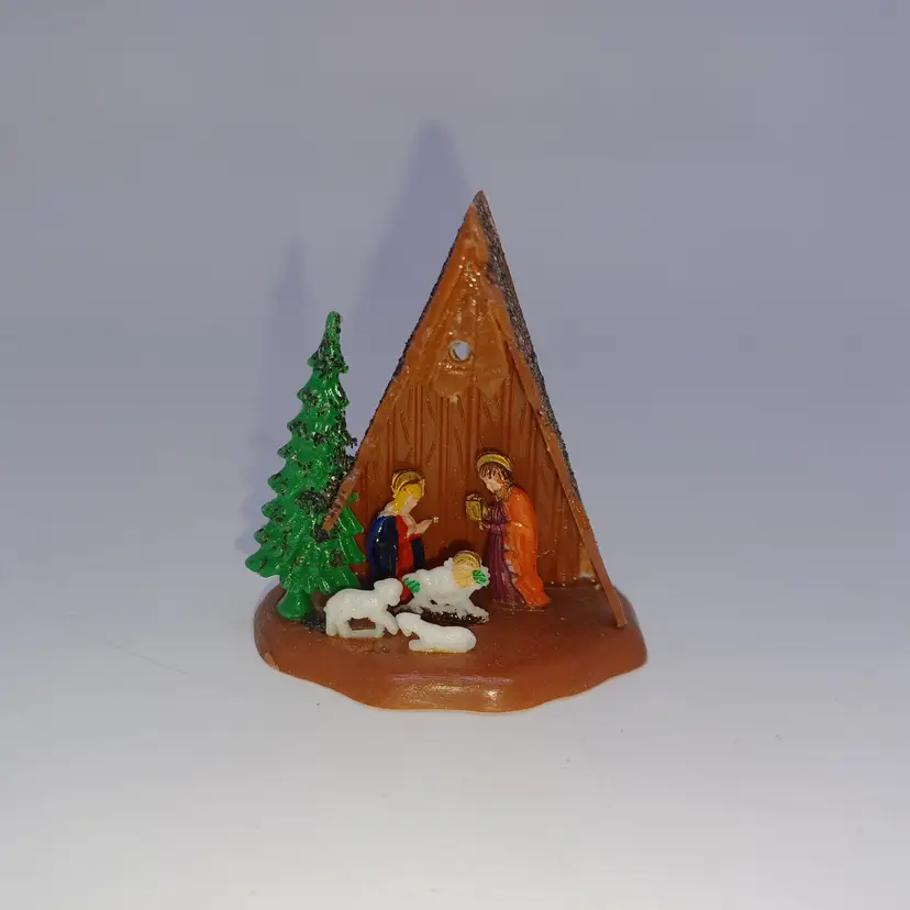 Vintage 50s Miniature Plastic Nativity Scene Display Ornament Hong Kong