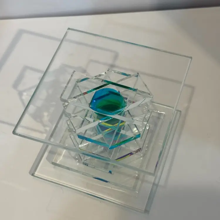 Vintage Mark And Julie Dichroic Stacked  Glass Paperweight Display