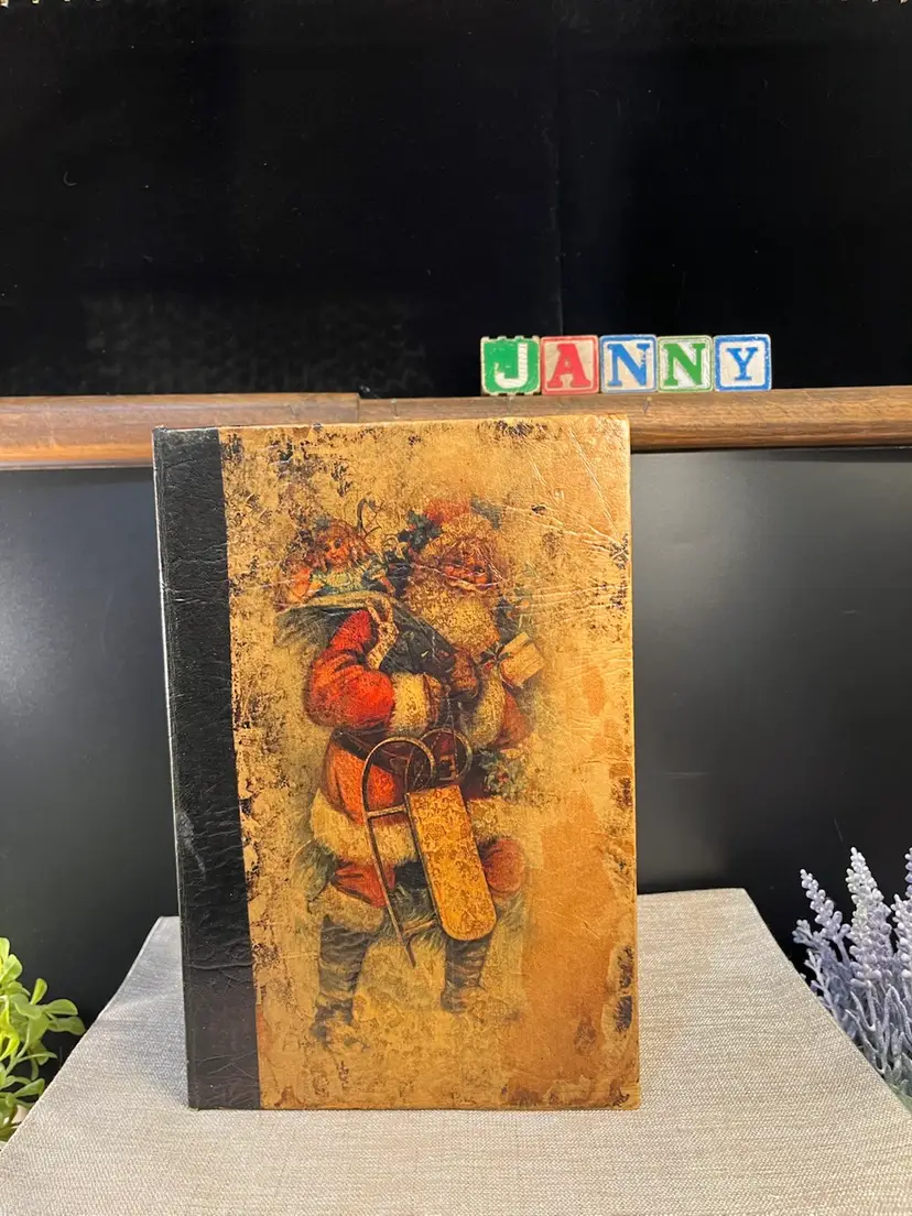 Wooden, Lined Storage Box-Designed to Look Like a Book. Has Old World Santa Claus on Each "Cover"-He's Even Hiding on the Binding.
