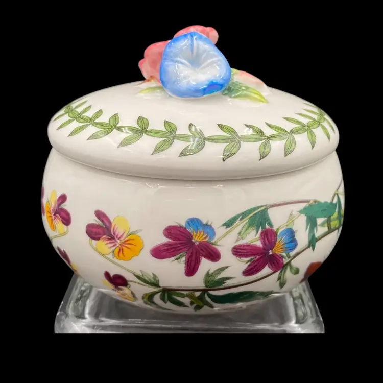 Portmeirion Botanic Garden Bouquet Porcelain Trinket Box, Violas, 3.8”x3.5”