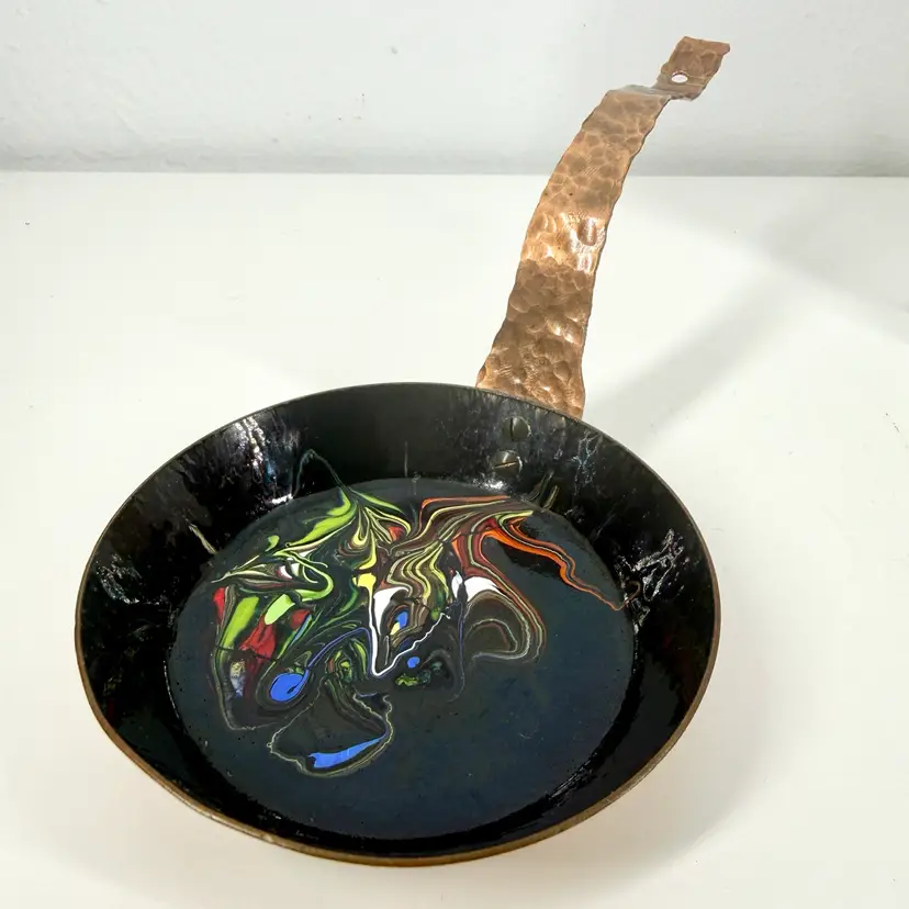 German Enamel On Copper Wall Mounted Decorative PAN 4in X 8in