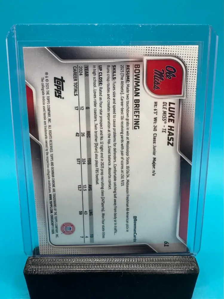 Luke Hasz 1st Bowman Chrome U X-fractor Ole Miss Rebels