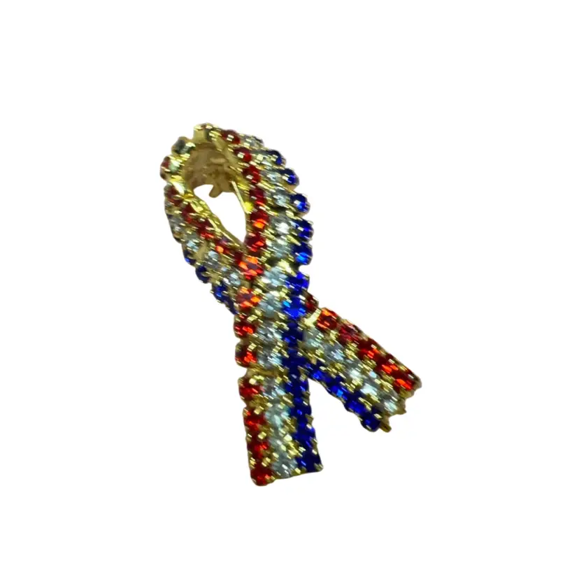 Red White & Blue Ribbon Vintage Rhinestone Brooch