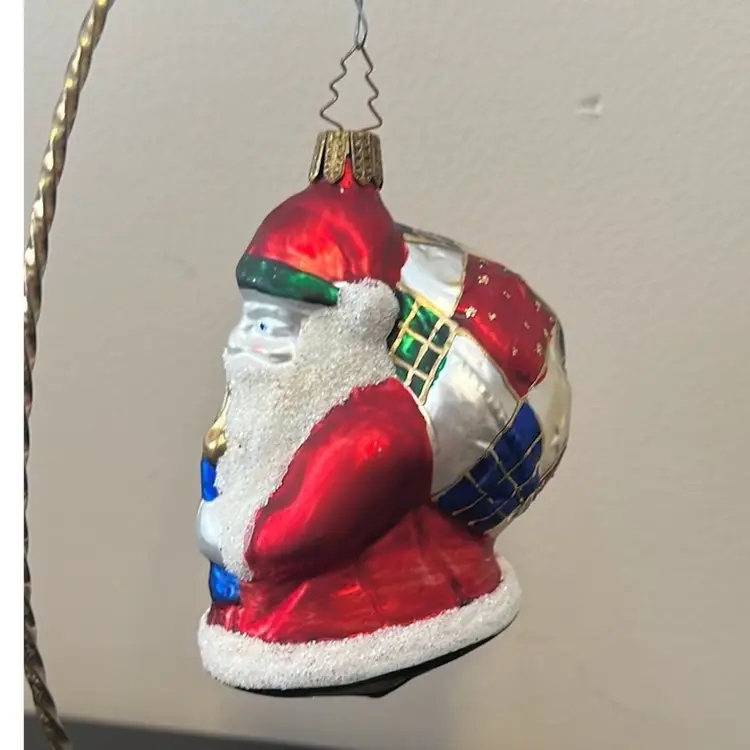 Santa With Quilted Bag Ornament