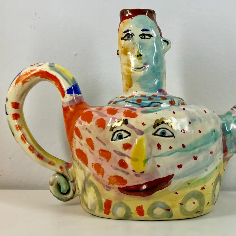 1991 Signed LAUREL IZARD /EDWIN SHELTON Handmade TEAPOT Artist Studio IZWIN Pottery Whimsical Ceramic