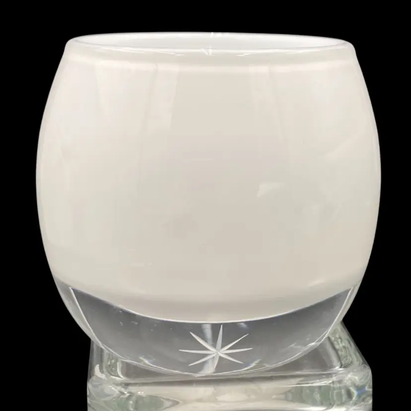 Vintage White Crate & Barrel Glassy Candle Holder, Etched Starbursts, Poland