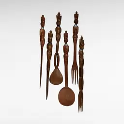 Set of 6 Hand Carved Tribal Wooden Utensils/Wall Art