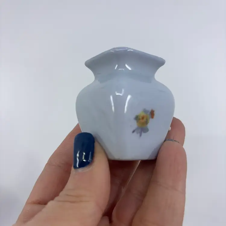 Vintage Germany Elfinware Miniature Blue Floral Ceramic Vase 1.75"