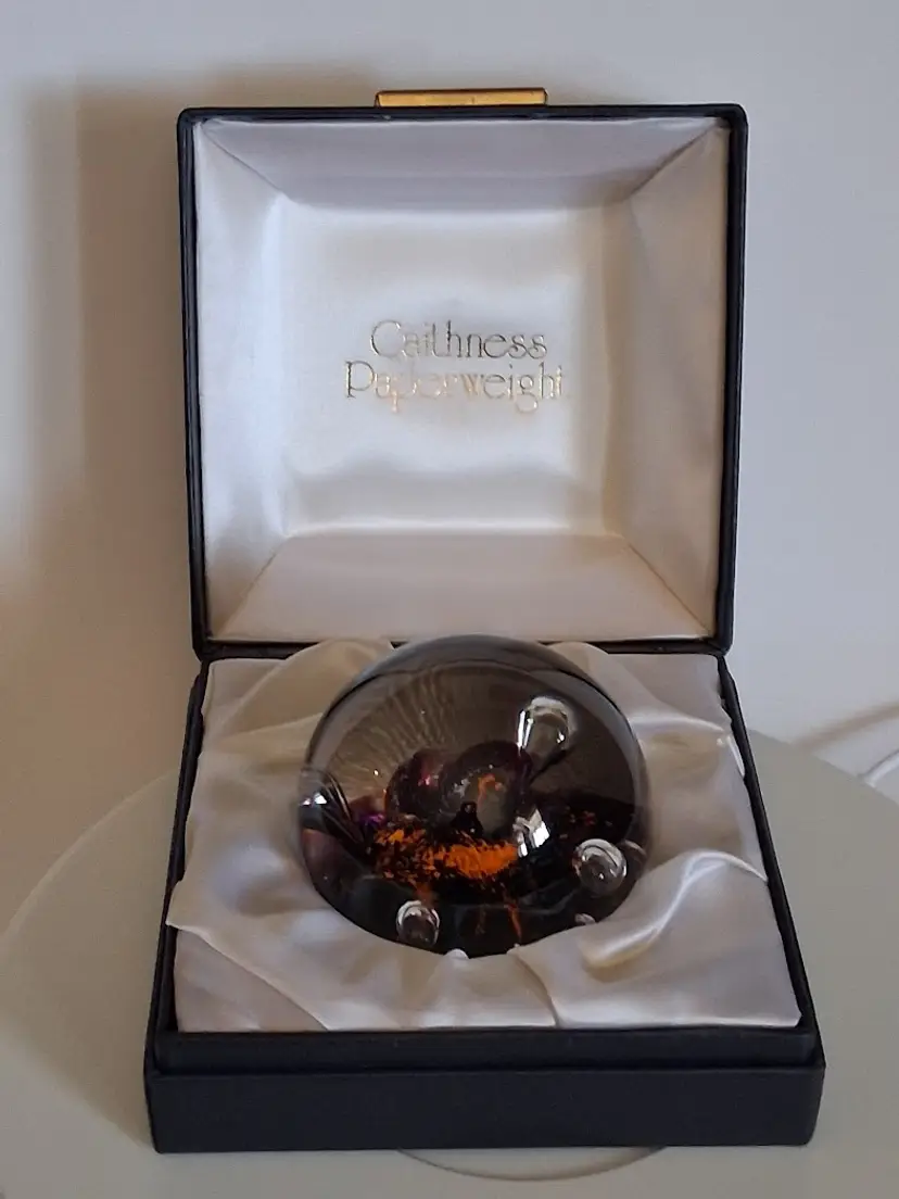 Vintage Caithness Scotland, Colin Terris, Rare Orange and Dark Purple Variant 'MOONFLOWER' w/Orig Box!