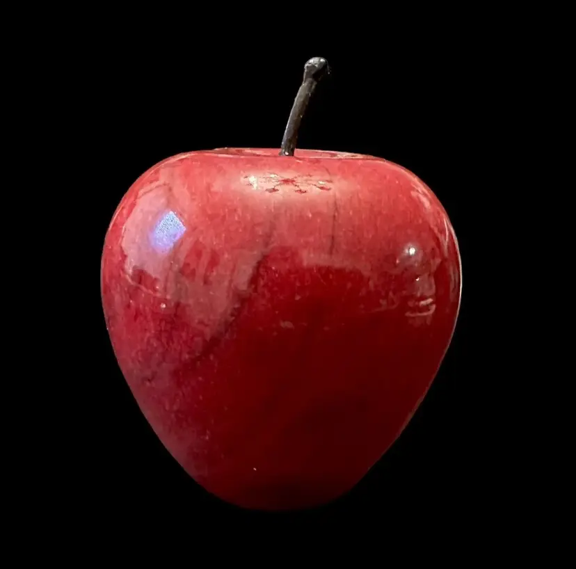 Vintage Red Marble Lifelike Stone Carved Apple Fruit Figurine Paperweight Heavy 3” High