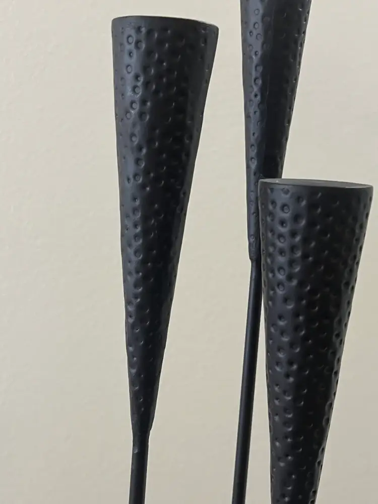 MCM 3 Candle Holder Brutalist Hammered Heavy Metal Candlestick 18”