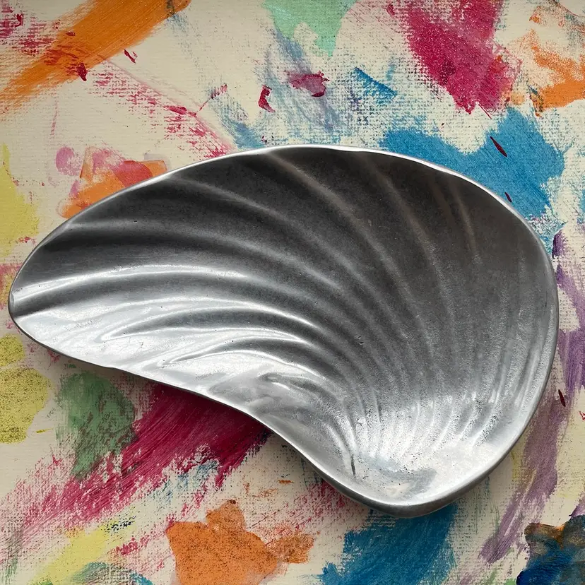 Vintage Aluminum Clam Shell Trinket Candy Serving Dish