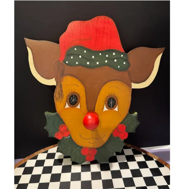 Vintage Handmade Musical Rudolph Wall Hanging