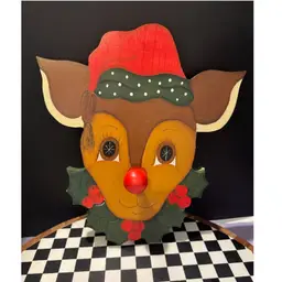 Vintage Handmade Musical Rudolph Wall Hanging