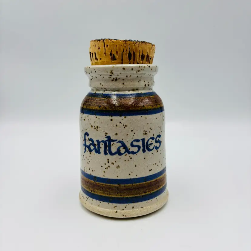 Speckled Stoneware Jar with Cork Lid Fantasies Jar Banded Farmhouse