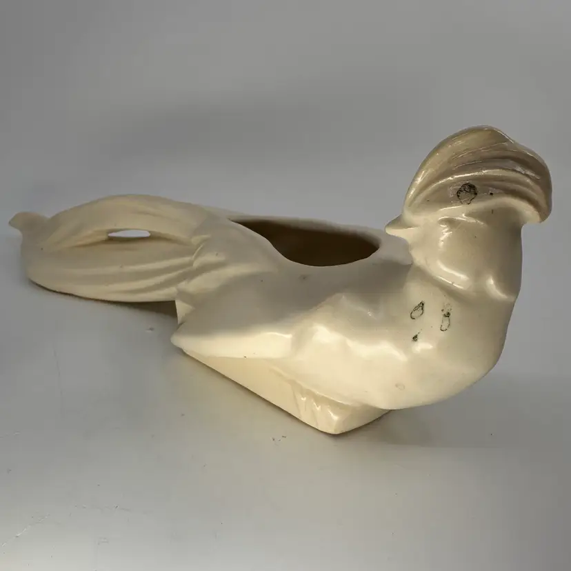 Rare Find-McCoy Pottery Off-White Long Tail  Pheasant Bird Of Paradise Vase Planter