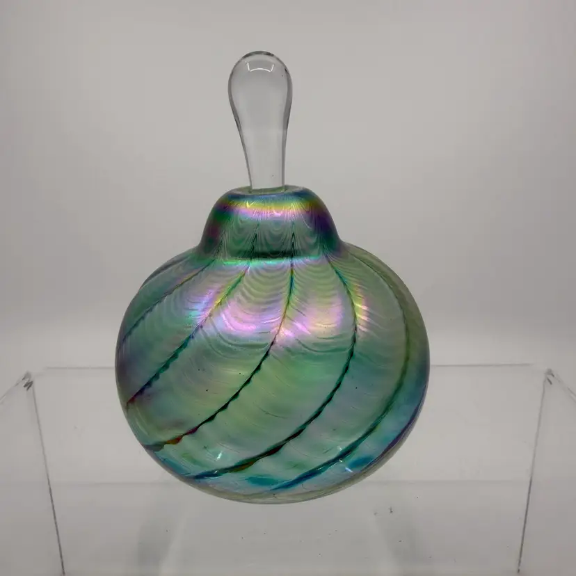 Trout Studios Signed Iridescent Swirl Hand Blown Perfume Bottle