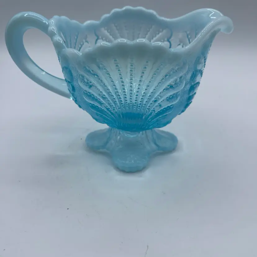 Mosser Glass Blue Shell Opal Opalescent Large Creamer