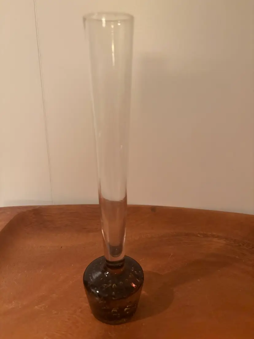 Mid Century Glass Amber and Clear Controlled Bubble Bud Vase