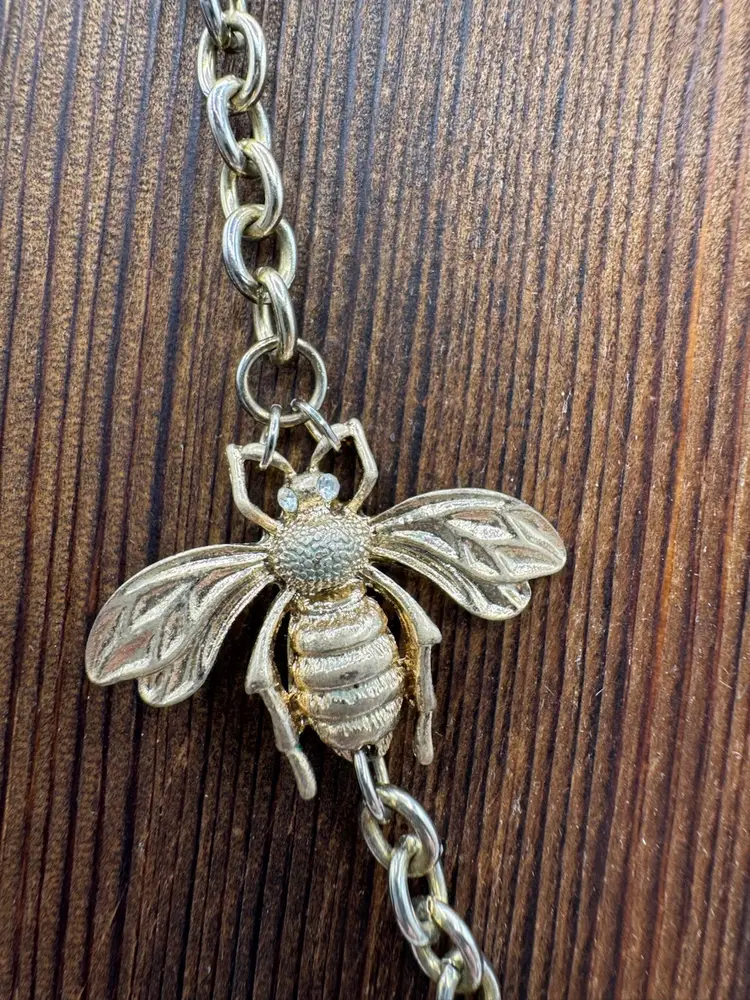 # 54 Vintage Gold Tone Bee And Baroque Pearl Necklace