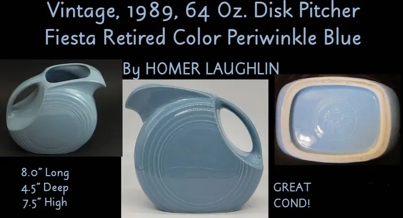 Vintage FIESTA Ret. Periwinkle Blue Disc Pitcher 64 oz.