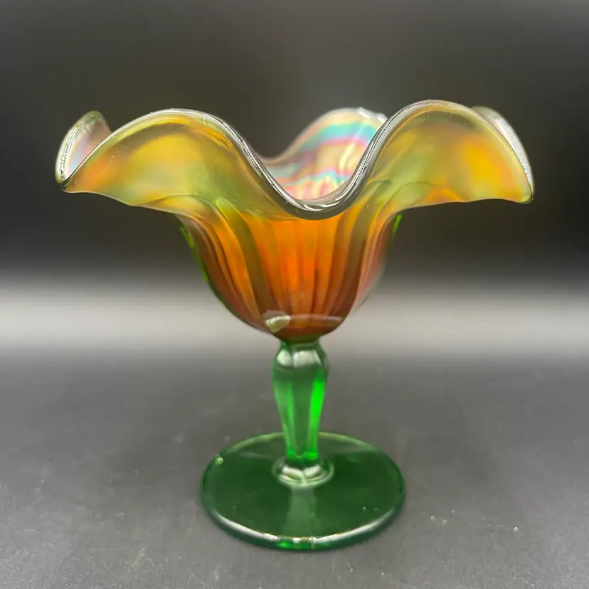 Northwood Iridescent Carnival Glass Fluted Ruffled Edge Compote