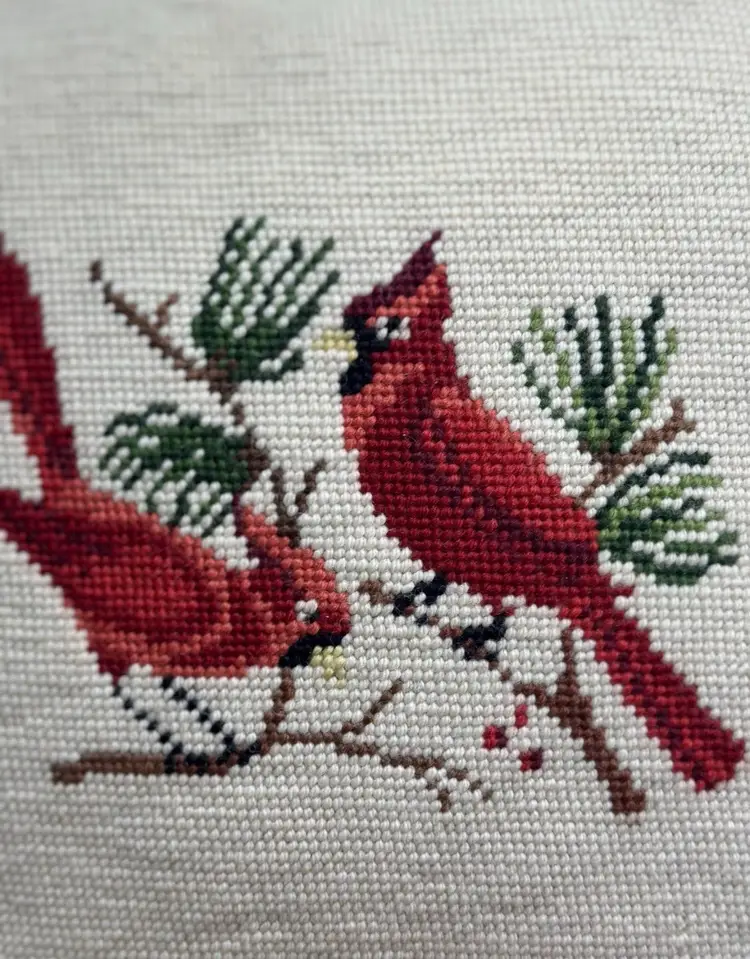 Needlework Needlepoint Cardinals Wool Throw Pillow