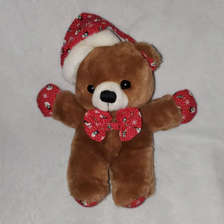 Vintage Brown & Haley Plush Bear with Santa Hat and Bow Tie