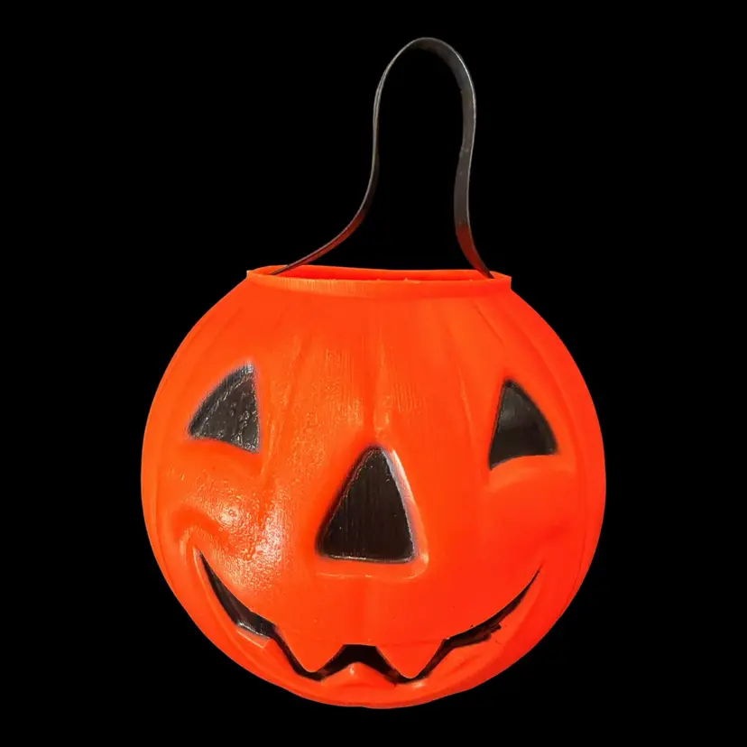 Vintage 1980 Carolina Enterprises Blow Mold Pumpkin Candy Pail 7”