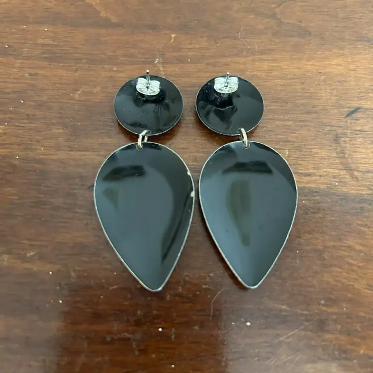 Vintage Enamel Metal Earrings 80s Marbeling