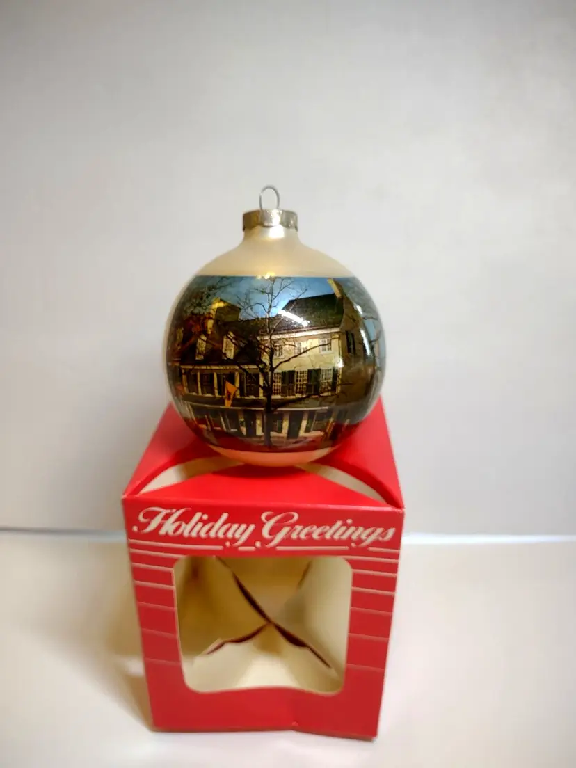 The Indian King Tavern Haddonfield New Jersey Christmas Ornament In Box 1984 NJ Vintage