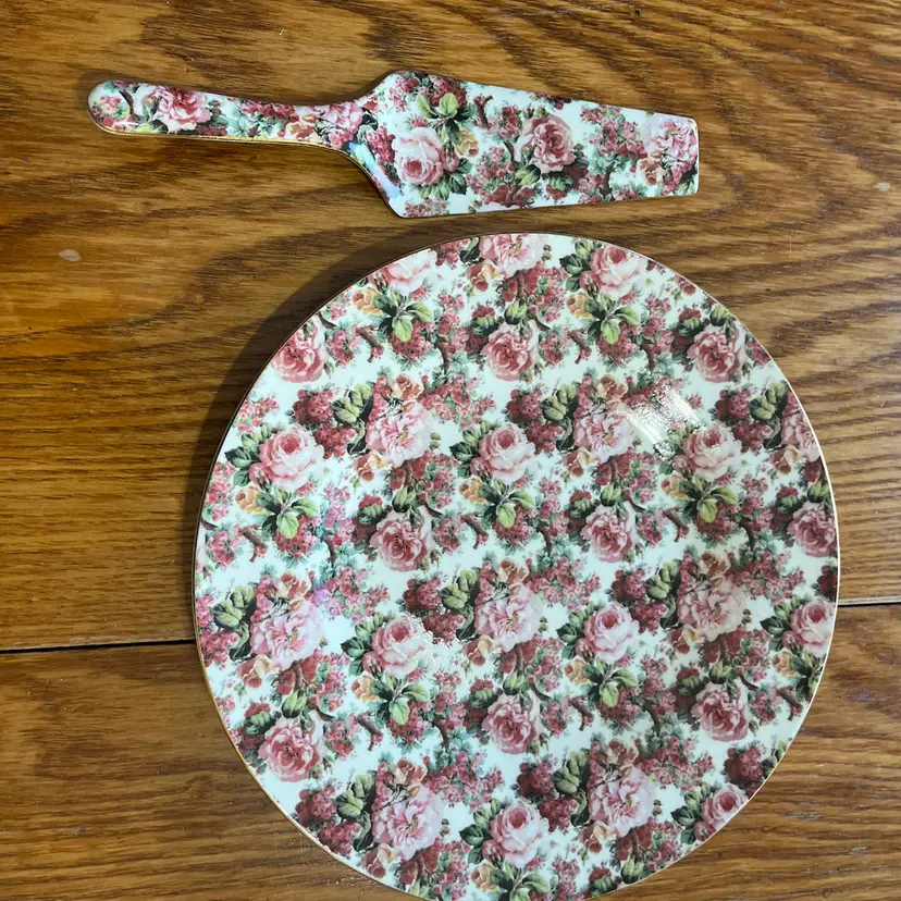 Formalities Bt Baum Brother Circa 1980- Ceramic Server And Plate With Rose Design