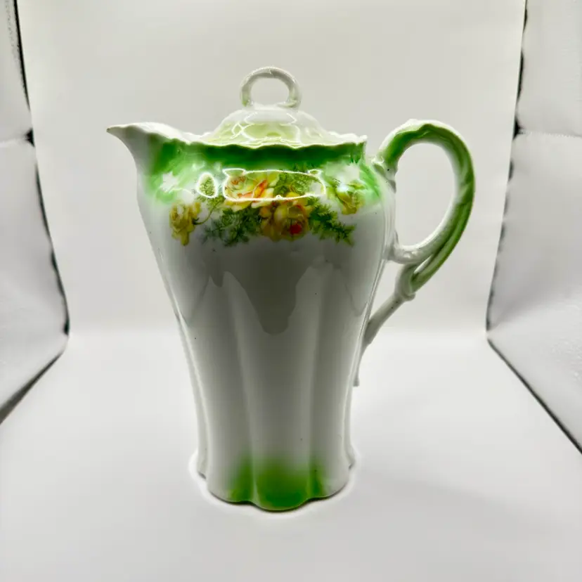 Vintage Hand Painted Yellow Roses Chocolate Pot Pitcher, Made in Germany, Stamped on the Bottom