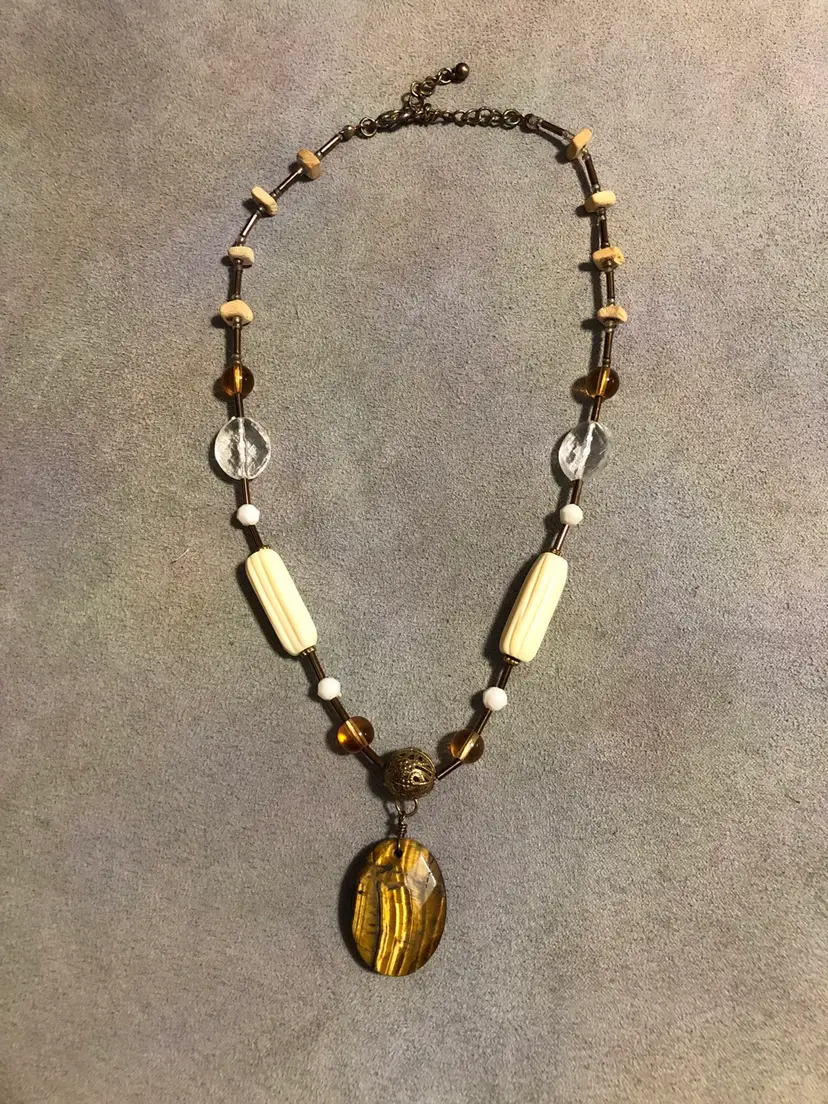 Vintage Tiger Eye Nugget Beaded Pendant Necklace