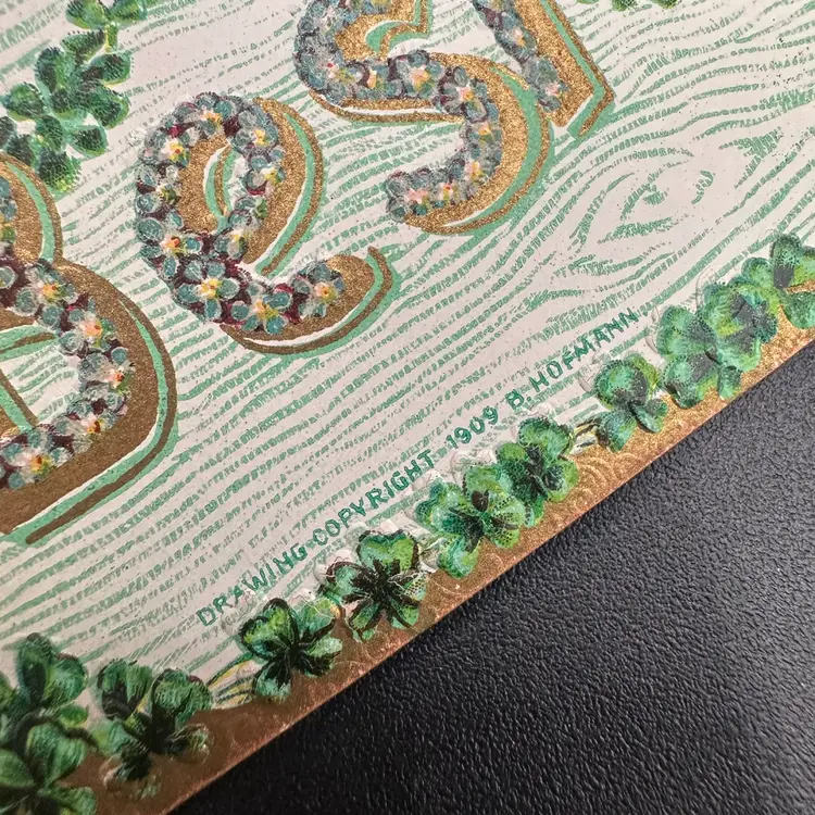 Antique St. Patrick’s Day “Best Wishes” Floral Clover Postcard, Unposted & Marked