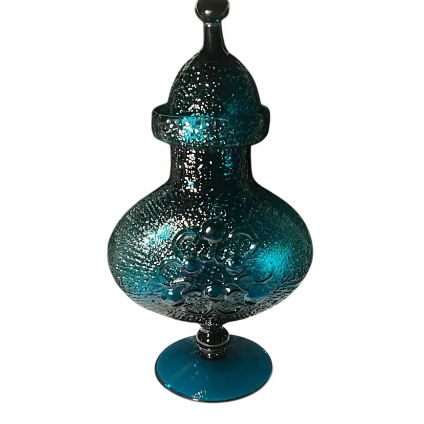 WAYNE HUSTED STELVIA ANTIQUA ART GLASS TURQUOISE BLUE DECANTER FOR PEEDEE No Condition Issues