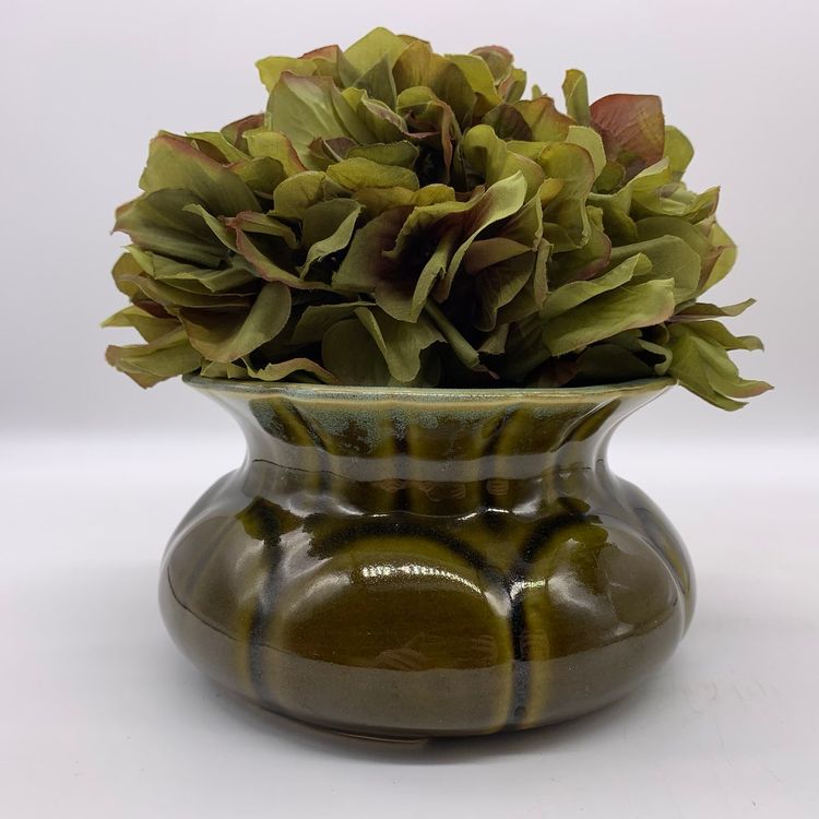 Vintage Mid Century MCM Art Pottery Green Drip Glaze Planter Spittoon