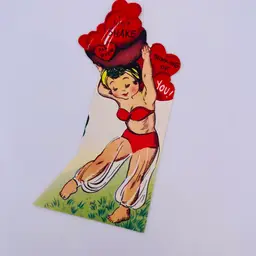 Hula Girl Vintage Valentine Card - Used