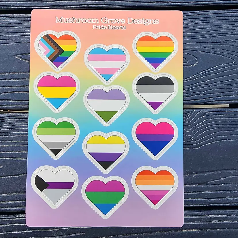 Pride Hearts 5x7" Vinyl Sticker Sheet - Made by Me