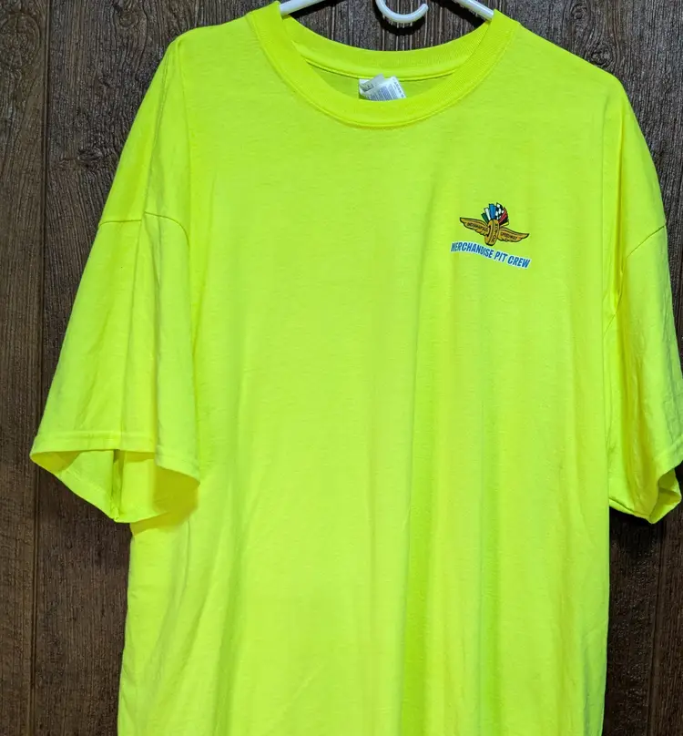 Indianapolis Motor Speedway 2xl tshirt Merchandise Pit Crew neon yellow tshir