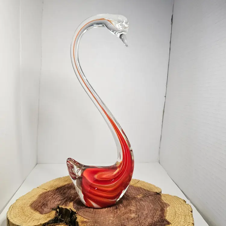MCM Handblown Red and Clear Glass Swan Goose