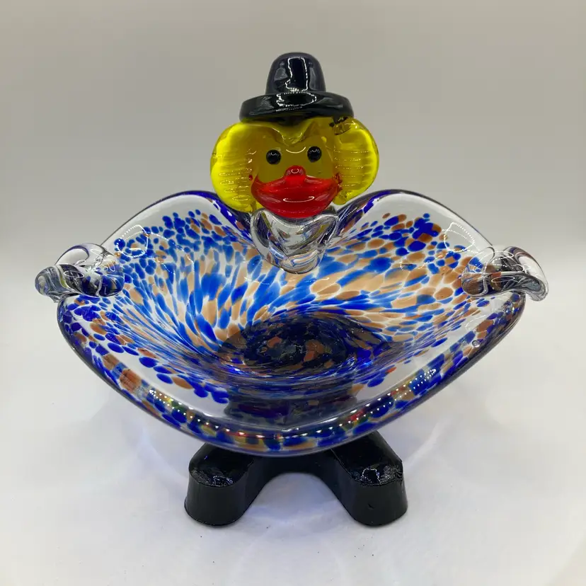 Glass Clown Ashtray Catch All! 4 3/4” Tall 6” Wide! UV Reactive Glow! 😎