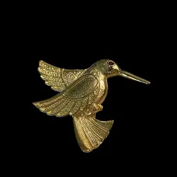 Goldtone Hummingbird Brooch With Red Crystal Eye By Avon