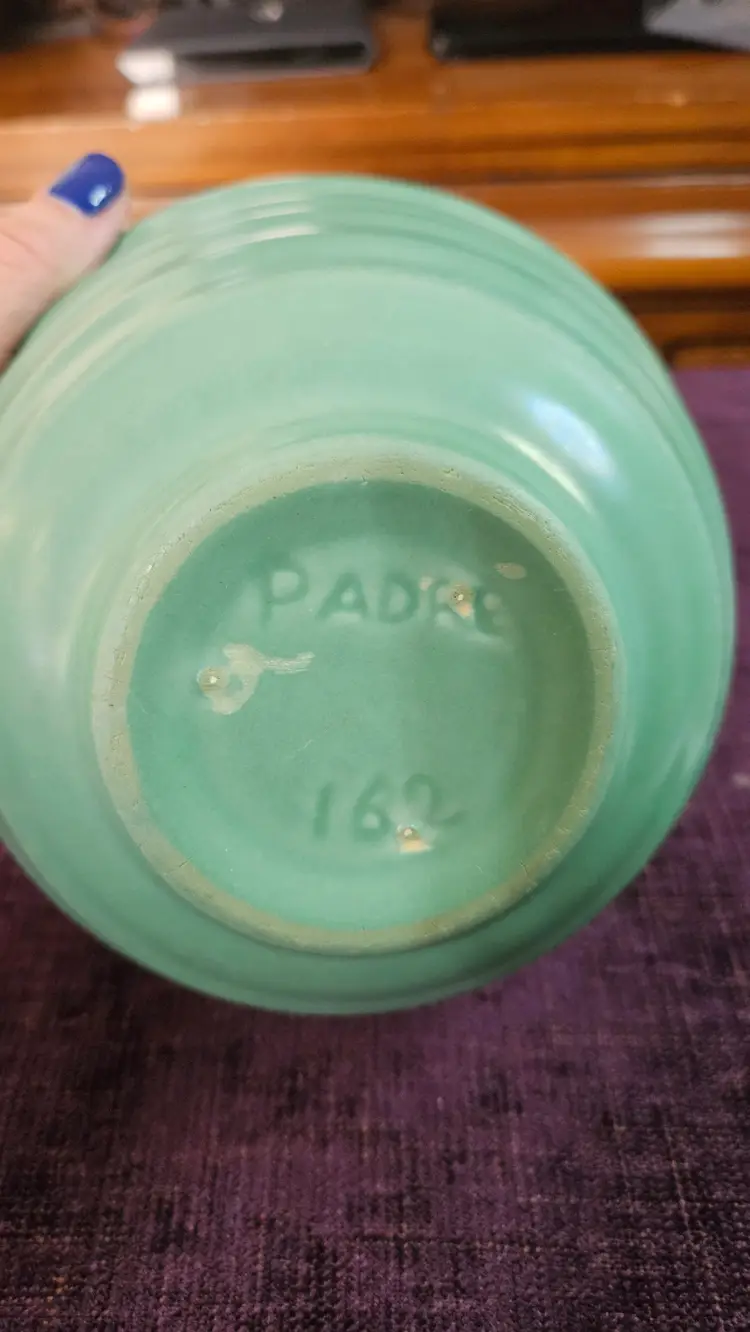 Padre, pottery number 162 turquoise greenish ringed bowl.