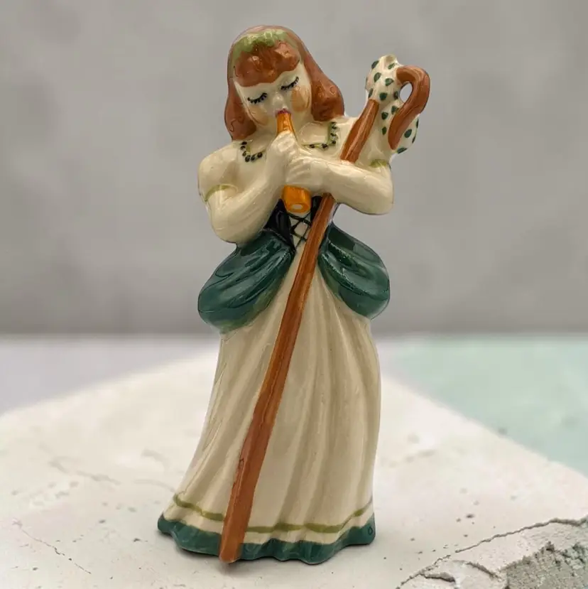 Vtg Ceramic Arts Studio Little Bo Peep Nursery Rhyme Green Dress Girl Figurine