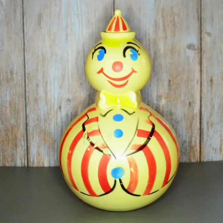 1950s 70s Clown Wobble Toy Collection Mixed Makers Bell Chime Sound