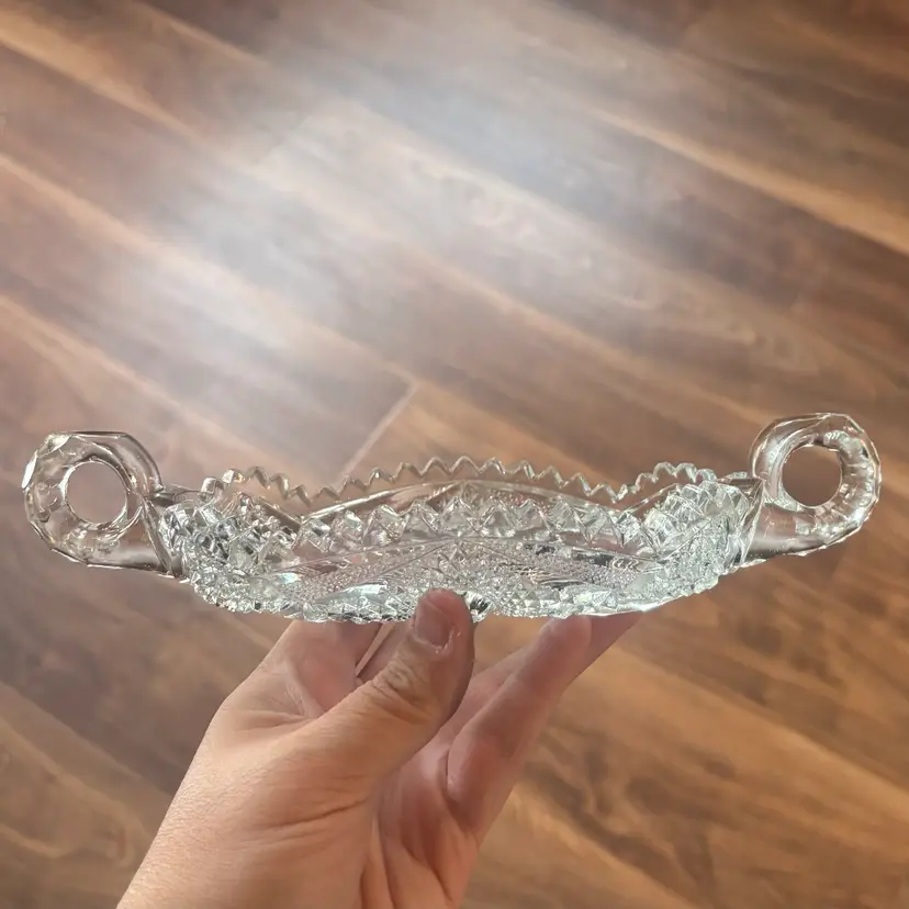 Antique Imperial Glass EAPG Nucut Hobstar Sawtooth Double Handed Dish