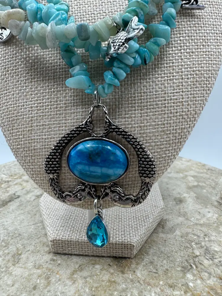 # 15 Novadab Nautical Twin Mermaid Amazonite Necklace with Aqua Colored Stones